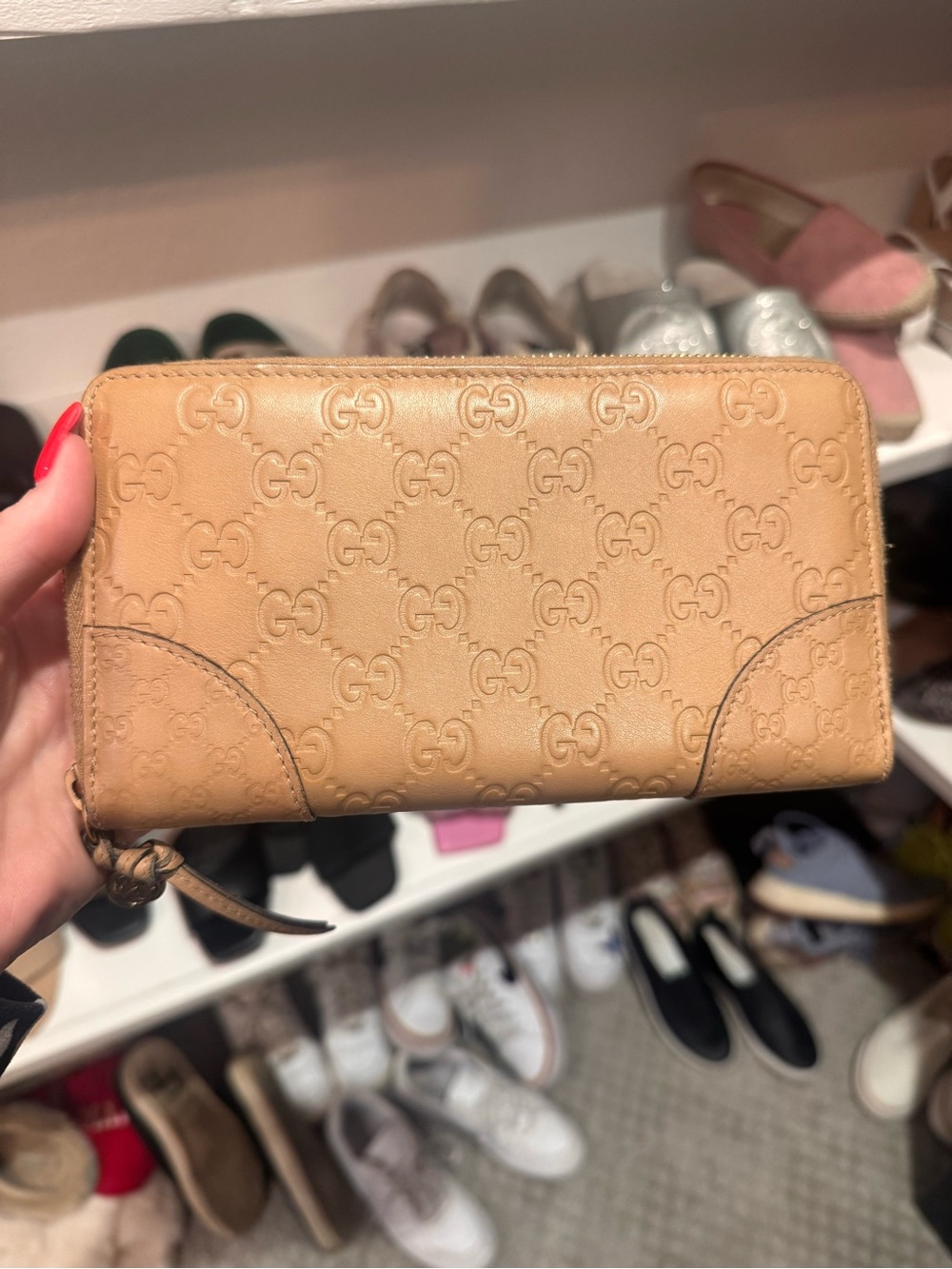 Gucci Beige Embossed GG Zip-Around Leather Wallet